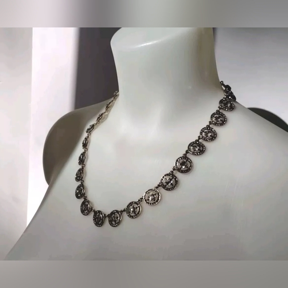 J. Crew Clear Rhinestone Crystal Necklace Choker Collar Glam Vintage Style - Picture 3 of 14